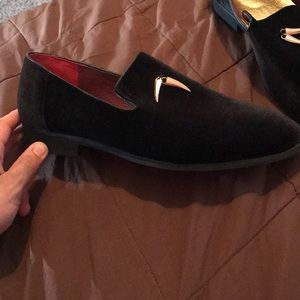 All black velvet loafers